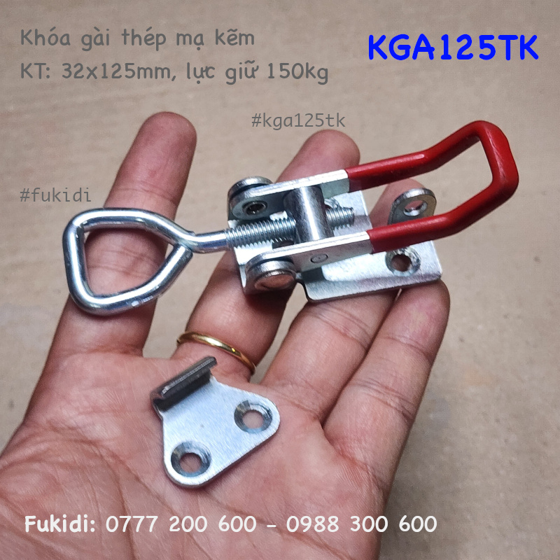 Khóa gài thép mạ kẽm có khoen khóa, KT: 32x125mm - KGA125TK