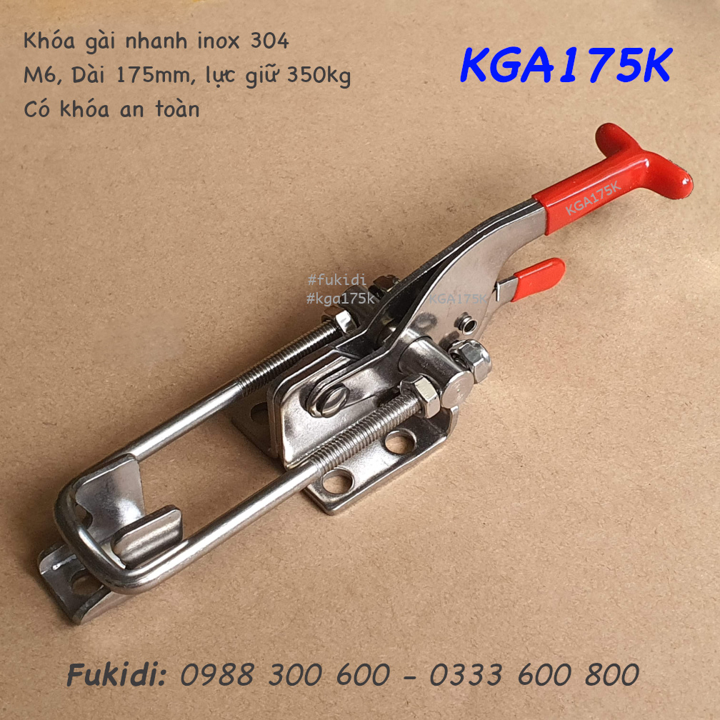 Khóa gài nhanh inox 304 dài 175mm, có khóa an toàn - KGA175K