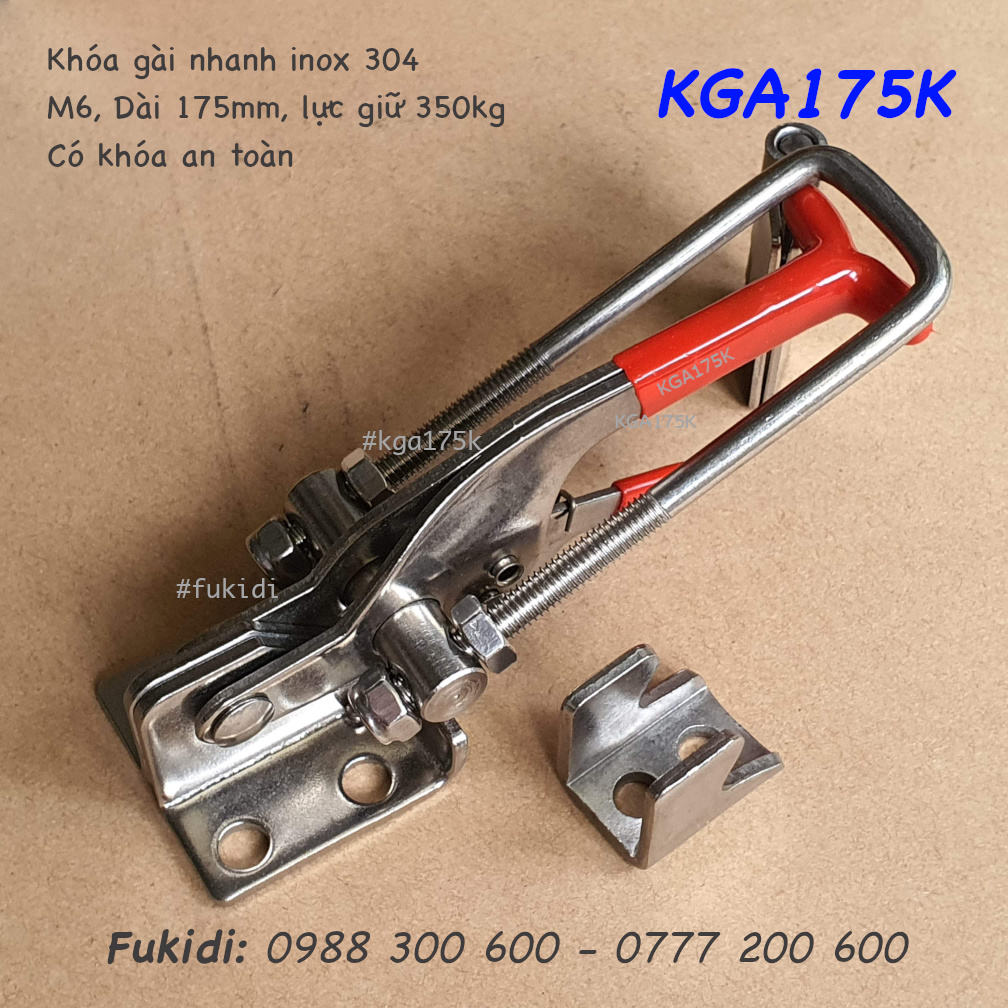 Khóa gài nhanh inox 304 dài 175mm, có khóa an toàn - KGA175K