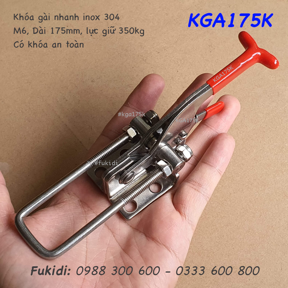 Hính ảnh thông thể khóa gài nhanh inox 304 dài 175mm, có khóa an toàn - KGA175K