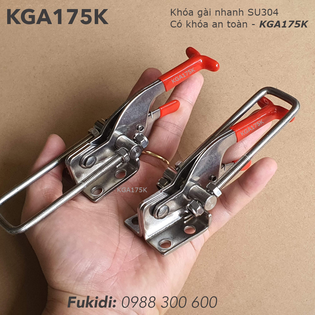 Khóa gài nhanh inox 304 dài 175mm, có khóa an toàn - KGA175K