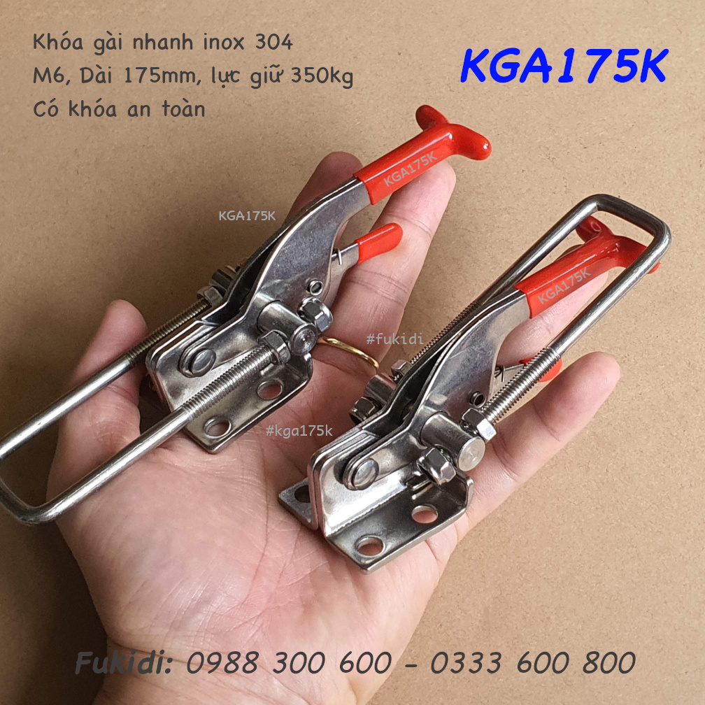 Khóa gài nhanh inox 304 dài 175mm, có khóa an toàn - KGA175K