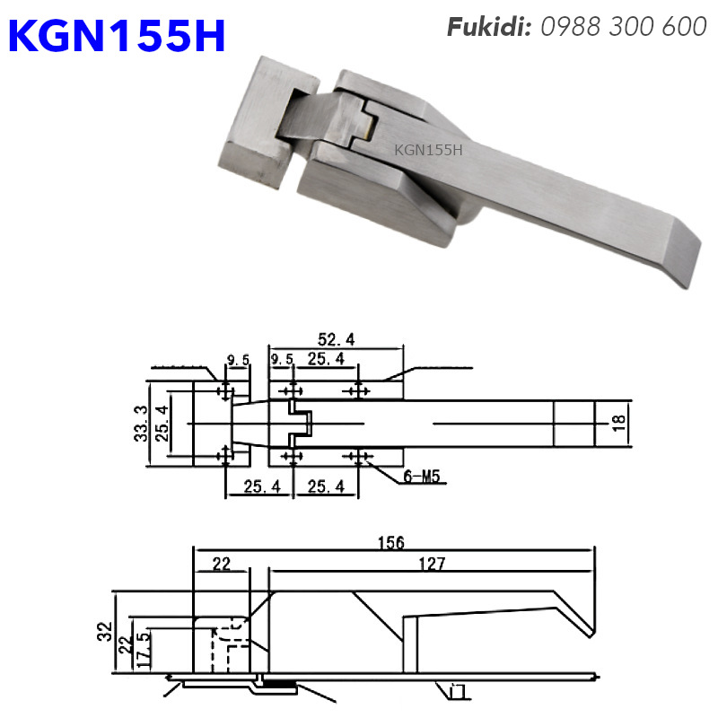 Khóa gài nắp nồi hơi, inox 304 dài 155mm - KGN155H