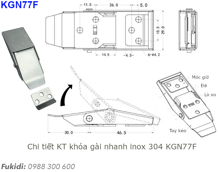 Bản vẽ chi tiết kích thước khóa gài nhanh KGN77F