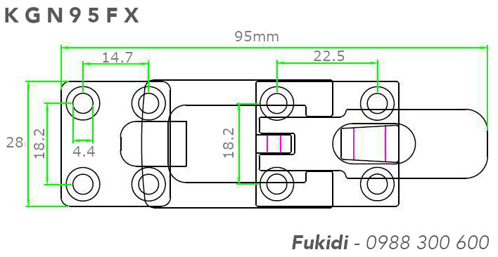 Chi tiết kích thước của khóa gài nhanh KGN95FX