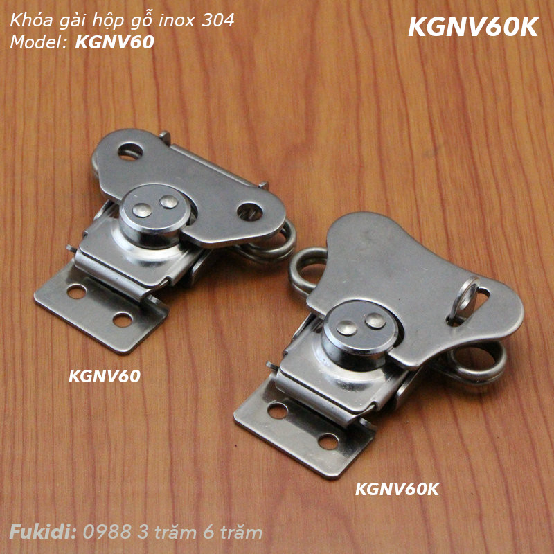 Khóa gài hộp gỗ dạng cánh bướm, inox 304, có móc khóa - KGNV60K