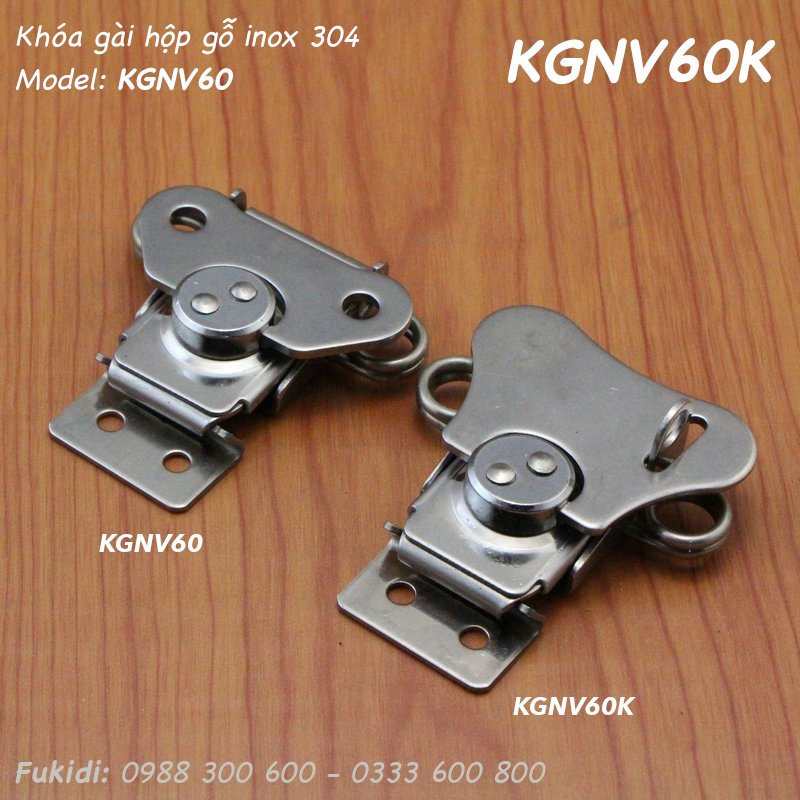 Khóa gài hộp gỗ dạng cánh bướm, inox 304, có móc khóa - KGNV60K
