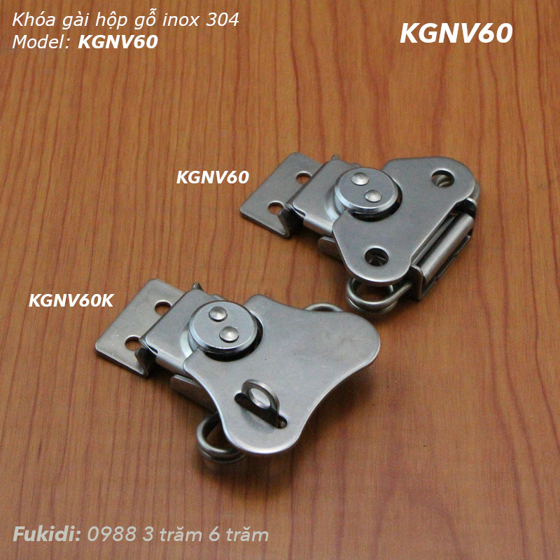 Khóa gài hộp gỗ dạng cánh bướm, inox 304, có móc khóa - KGNV60K