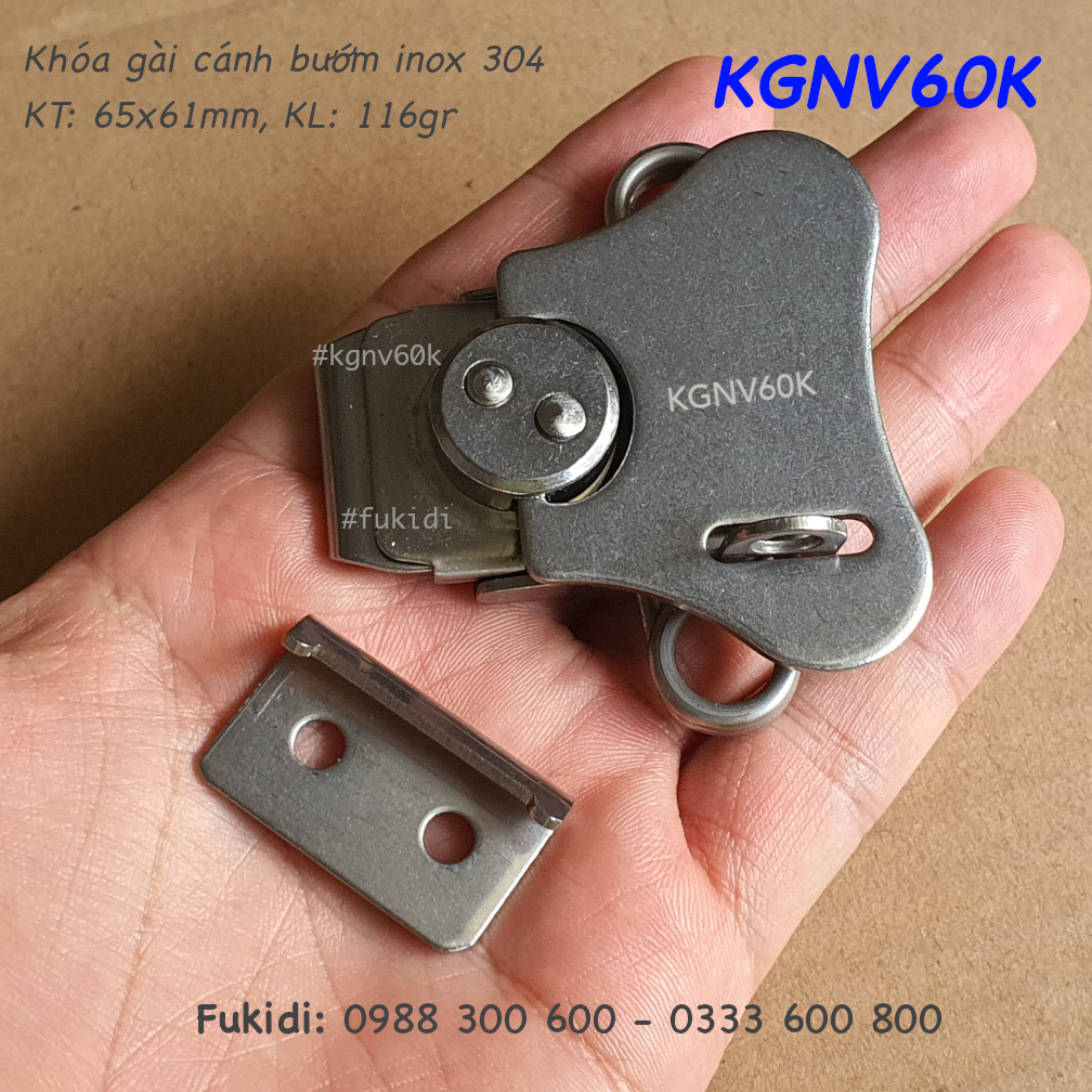 Khóa gài hộp gỗ dạng cánh bướm, inox 304, có móc khóa - KGNV60K