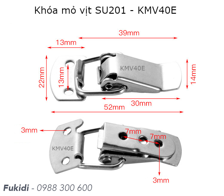 Chi tiết kích thước của khóa mỏ vịt KMV40E