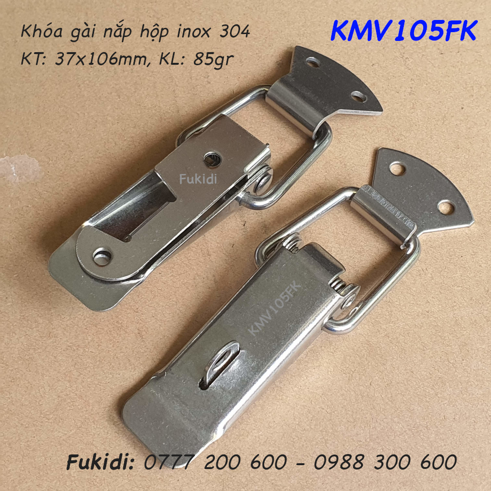 Khóa gài hộp gỗ có móc khóa, inox 304 KT 37x106mm - KMV105FK