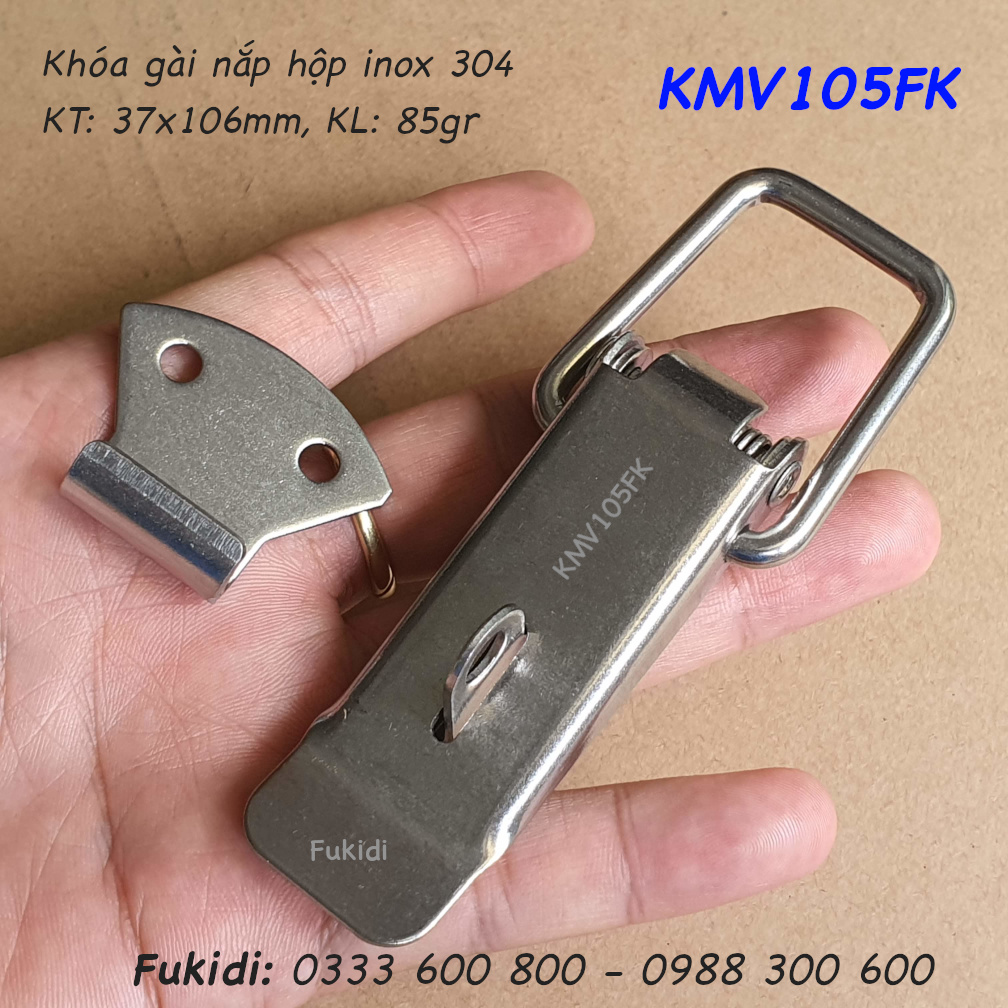 Khóa gài hộp gỗ có móc khóa, inox 304 KT 37x106mm - KMV105FK