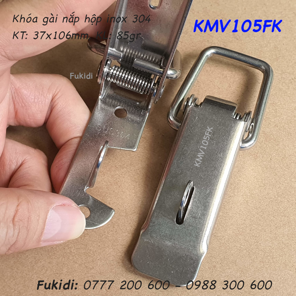 Khóa gài hộp gỗ có móc khóa, inox 304 KT 37x106mm - KMV105FK