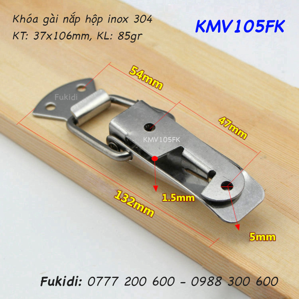 Khóa gài hộp gỗ có móc khóa, inox 304 KT 37x106mm - KMV105FK