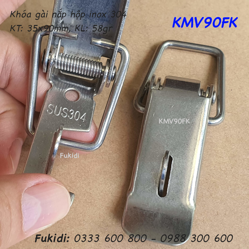Khóa mỏ vịt có khoen khóa, inox 304 KT 35x90mm - KMV90FK