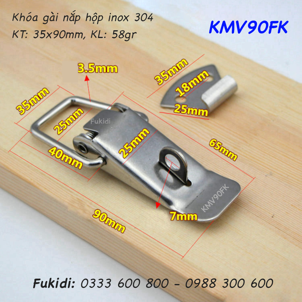 Khóa mỏ vịt có khoen khóa, inox 304 KT 35x90mm - KMV90FK