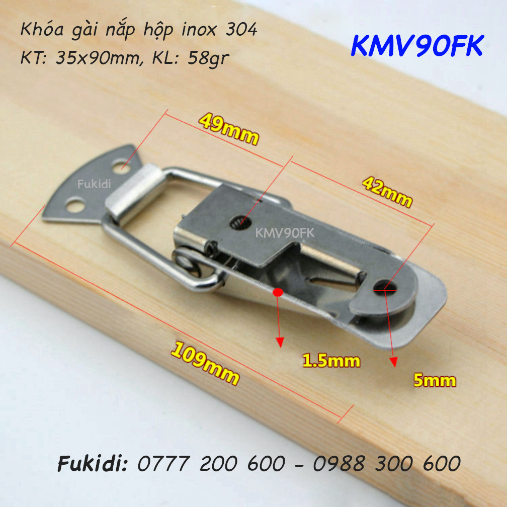 Khóa mỏ vịt có khoen khóa, inox 304 KT 35x90mm - KMV90FK