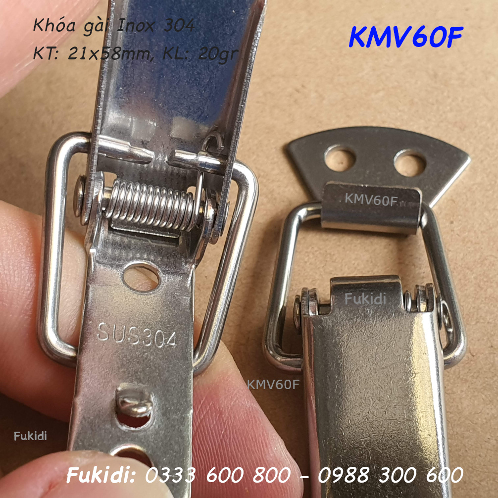 Khóa mỏ vịt, khóa gài inox 304, KT 58x21mm - KMV60F