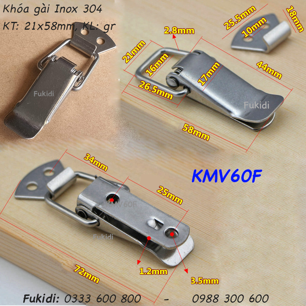 Khóa mỏ vịt, khóa gài inox 304, KT 58x21mm - KMV60F