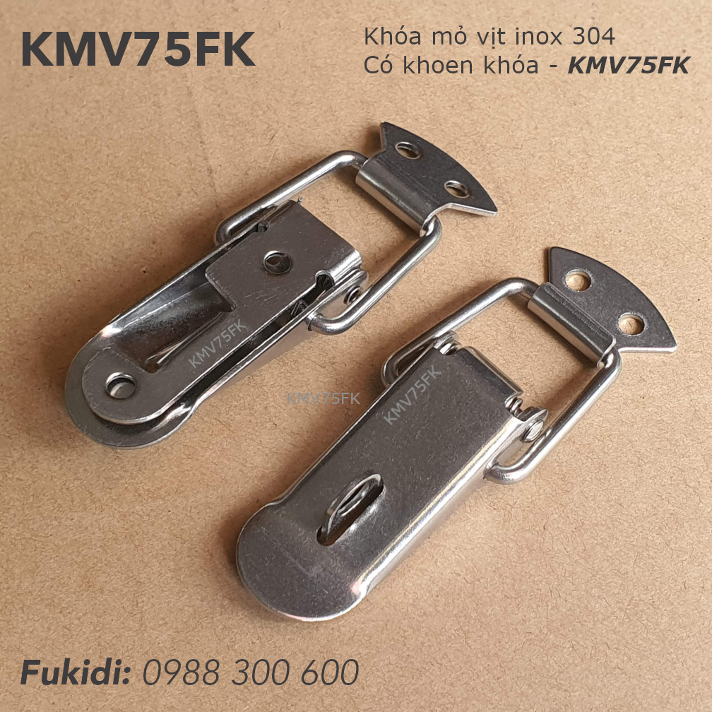 Khóa mỏ vịt có khoen khóa, inox 304, KT 74x29mm - KMV75LF