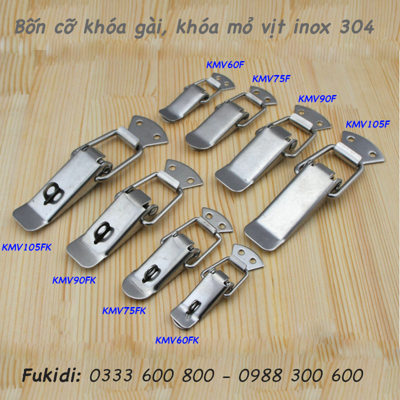Tám kích thước của khóa mỏ vịt inox 304 từ 60-105mm