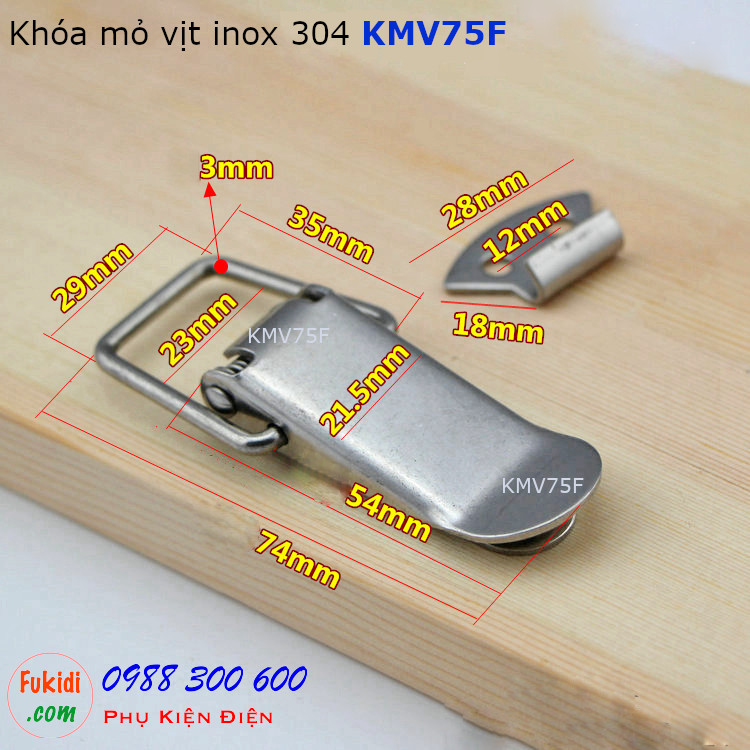 Chi tiết kích thước của khóa mỏ vịt KMV75F