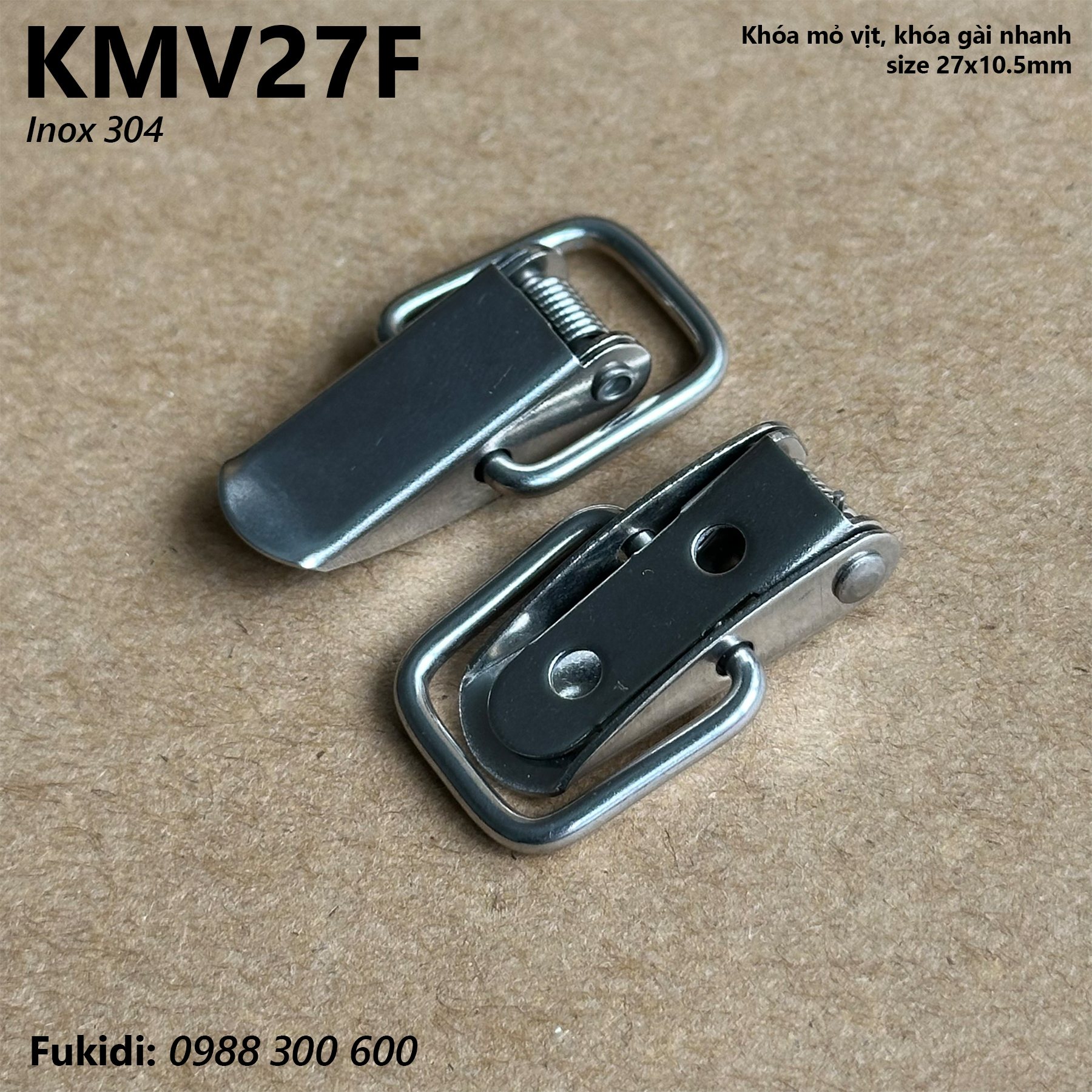 Khóa mỏ vịt, khóa gài nhanh inox 304 size 27x10.5mm - KMV27F
