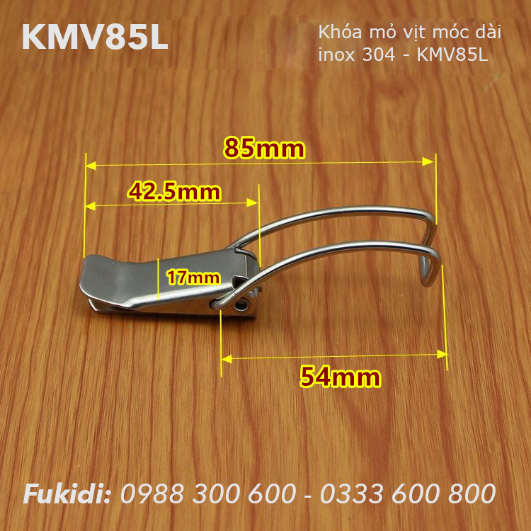 Khóa mỏ vịt inox 304, loại móc dài 85mm - KMV85L