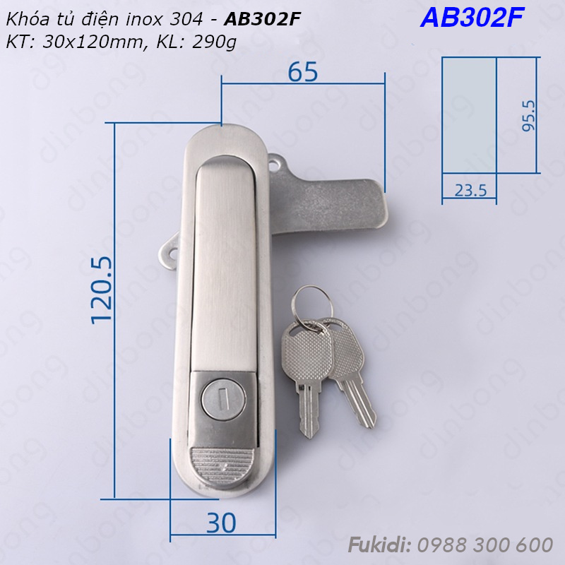 Khóa tủ điện kiểu chữ nhật inox 304 KT 30x120mm  - AB302F