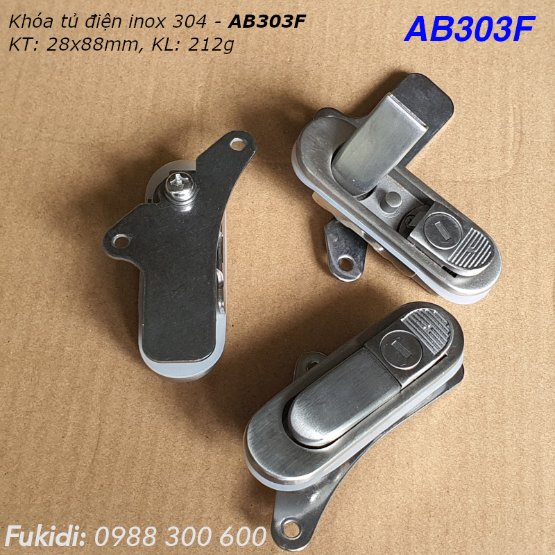 Khóa tủ điện kiểu chữ nhật inox 304, KT 28x88mm  - AB303F