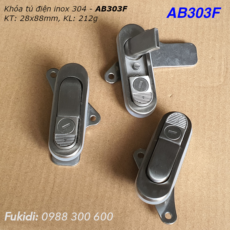 Khóa tủ điện kiểu chữ nhật inox 304, KT 28x88mm  - AB303F
