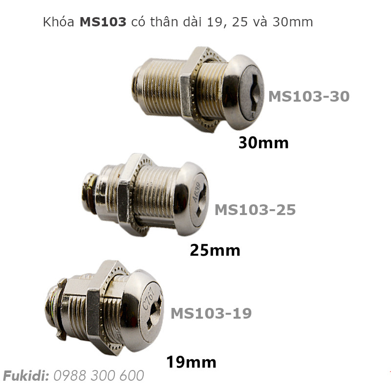 Ba chiều dài của họ khóa MS103, dài 19, 25 và 30mm