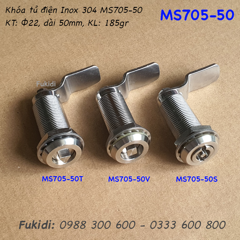 Khóa tủ điện đầu hình tròn, inox 304, phi 22, dài 50mm - MS705-50S