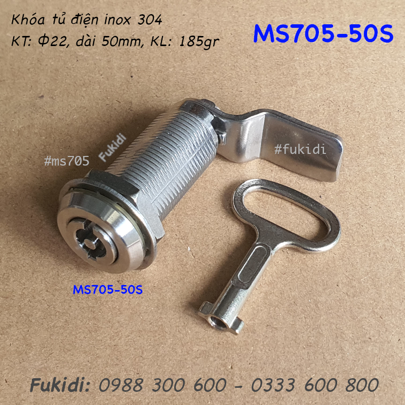 Khóa tủ điện đầu hình tròn, inox 304, phi 22, dài 50mm - MS705-50S
