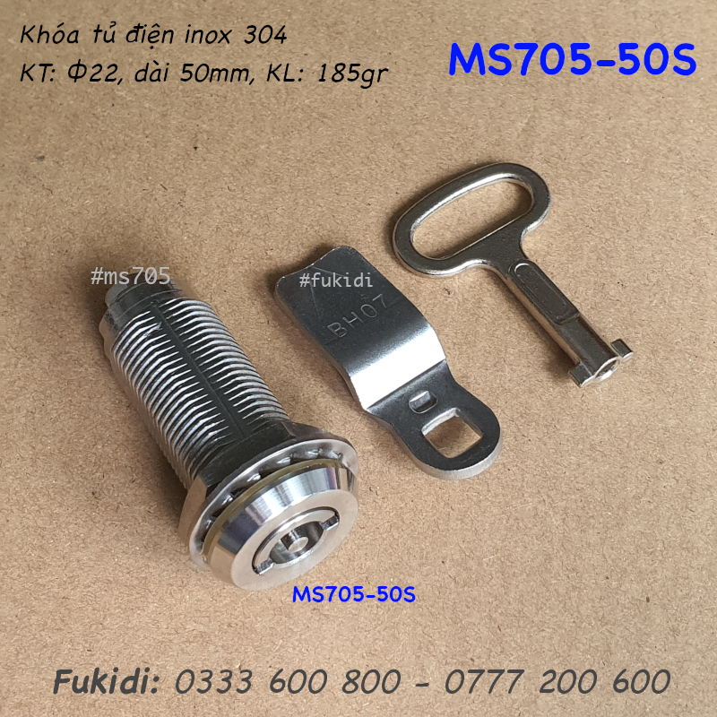 Khóa tủ điện đầu hình tròn, inox 304, phi 22, dài 50mm - MS705-50S