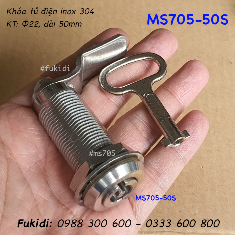 Khóa tủ điện đầu hình tròn, inox 304, phi 22, dài 50mm - MS705-50S