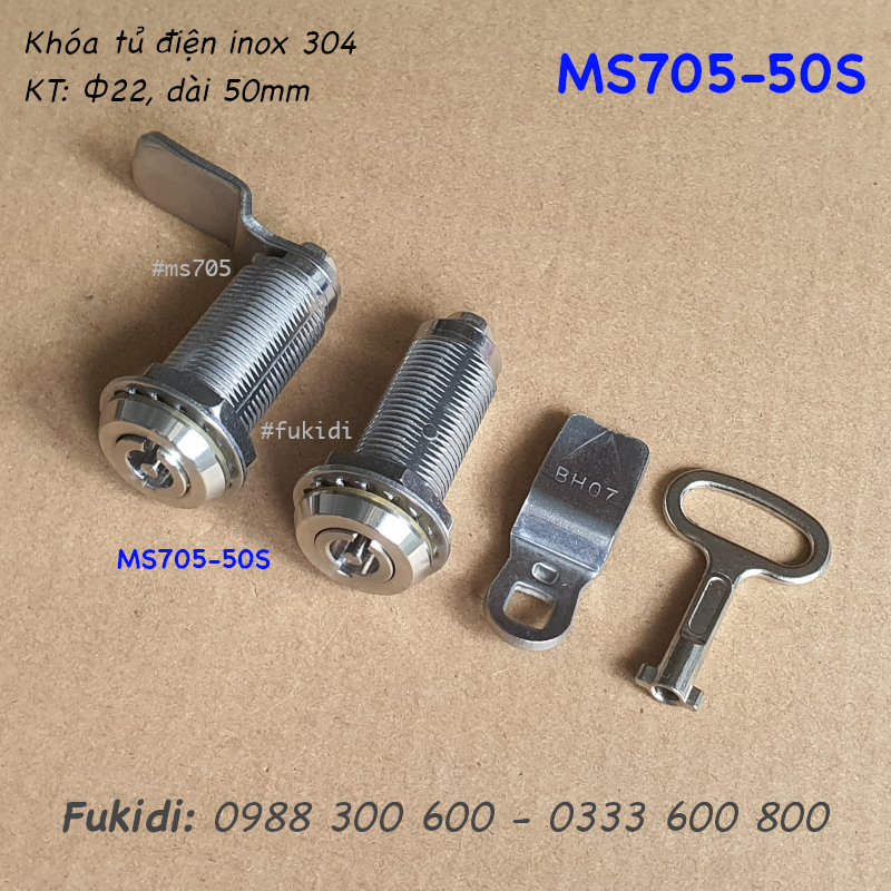 Khóa tủ điện đầu hình tròn, inox 304, phi 22, dài 50mm - MS705-50S