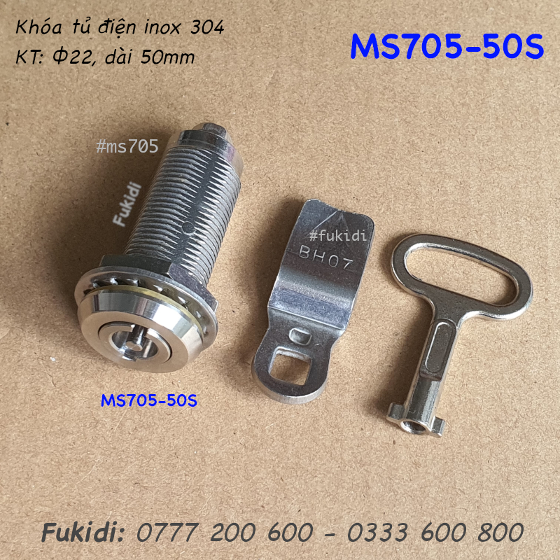 Khóa tủ điện đầu hình tròn, inox 304, phi 22, dài 50mm - MS705-50S