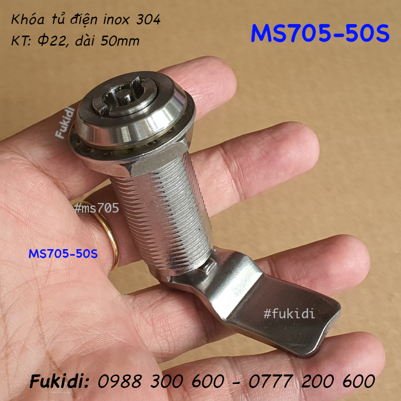 Khóa tủ điện đầu hình tròn, inox 304, phi 22, dài 50mm - MS705-50S