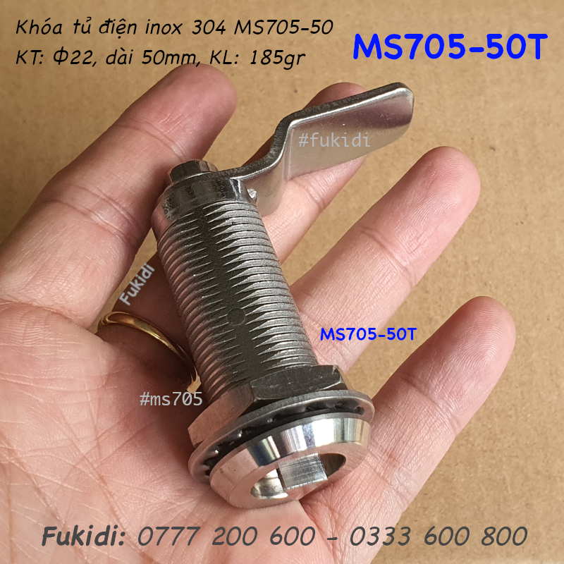 Khóa tủ điện đầu tam giác, inox 304, phi 22, dài 50mm - MS705-50T