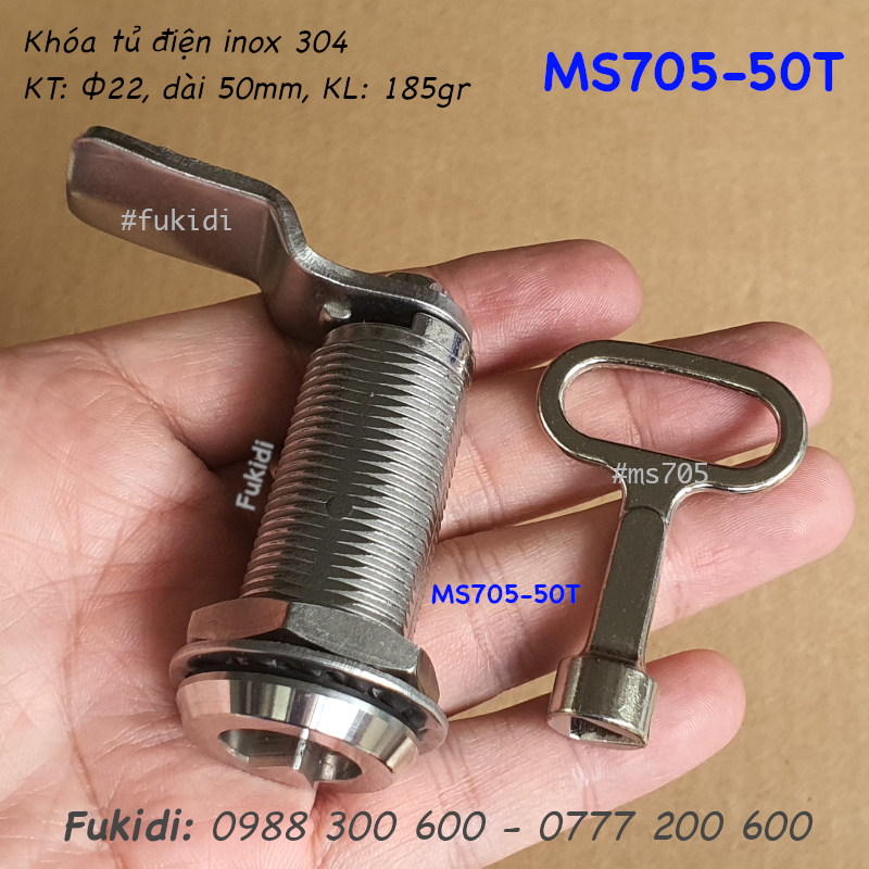 Khóa tủ điện đầu tam giác, inox 304, phi 22, dài 50mm - MS705-50T