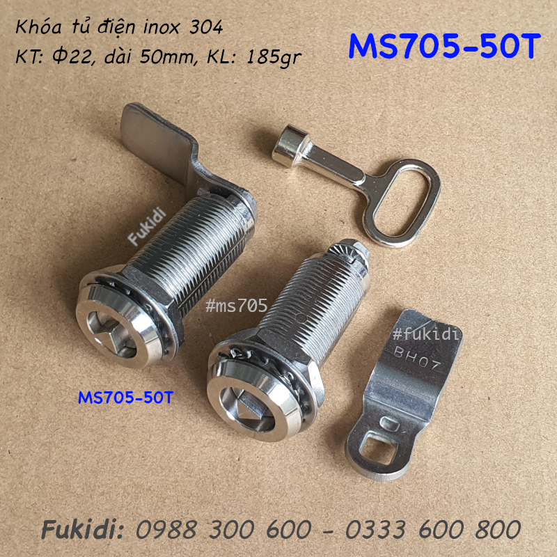 Khóa tủ điện đầu tam giác, inox 304, phi 22, dài 50mm - MS705-50T