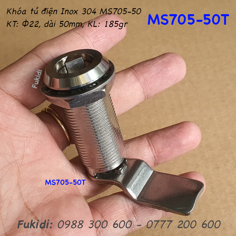 Khóa tủ điện đầu tam giác, inox 304, phi 22, dài 50mm - MS705-50T