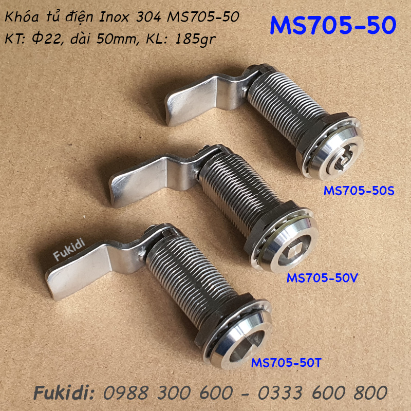 Khóa tủ điện inox 304 đầu vuông, phi 22, dài 50mm - MS705-50V