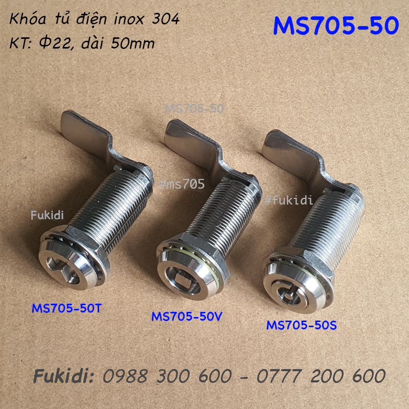 Khóa tủ điện inox 304 đầu vuông, phi 22, dài 50mm - MS705-50V
