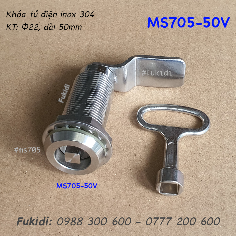 Khóa tủ điện inox 304 đầu vuông, phi 22, dài 50mm - MS705-50V