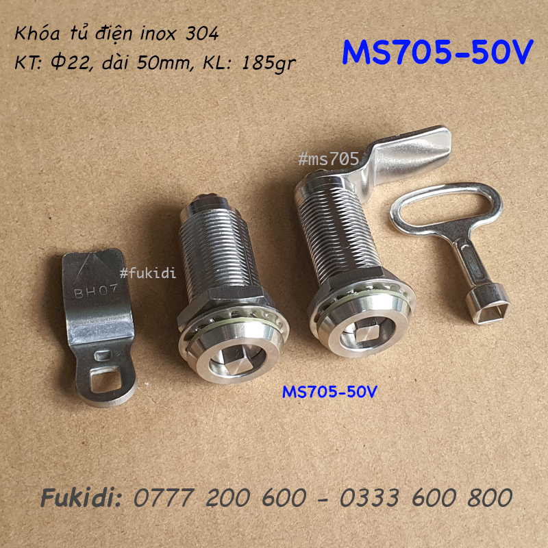Khóa tủ điện inox 304 đầu vuông, phi 22, dài 50mm - MS705-50V