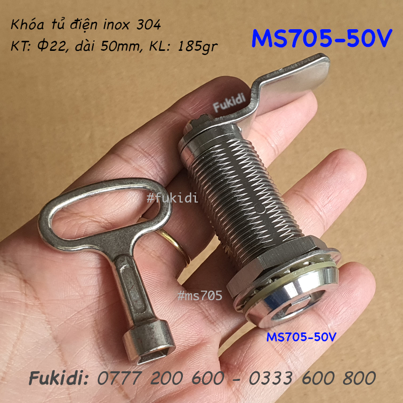 Khóa tủ điện inox 304 đầu vuông, phi 22, dài 50mm - MS705-50V