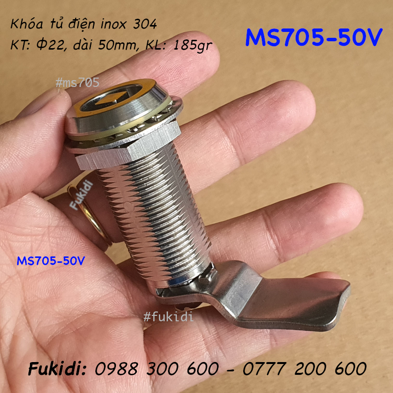 Khóa tủ điện inox 304 đầu vuông, phi 22, dài 50mm - MS705-50V