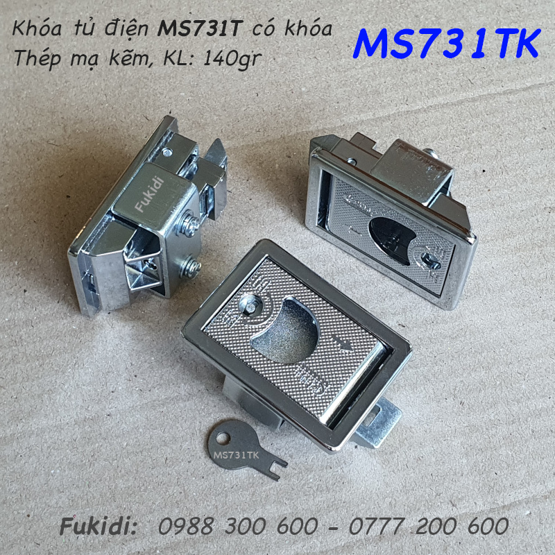 Khóa tủ điện thép mạ kẽm họ MS731, KT 57x62x25mm - MS731TK